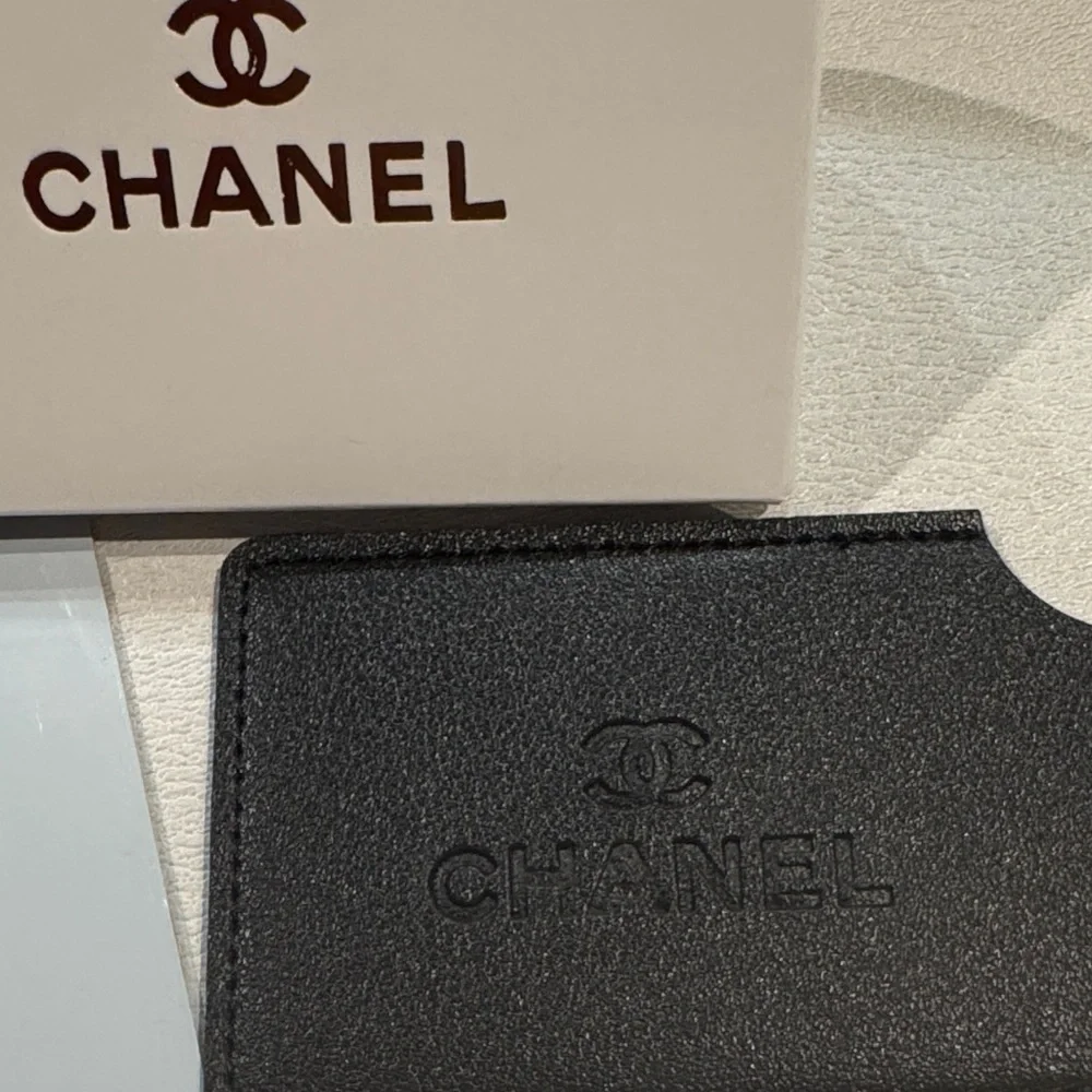CHANEL Black Vegan Leather Card Holder and Mirror